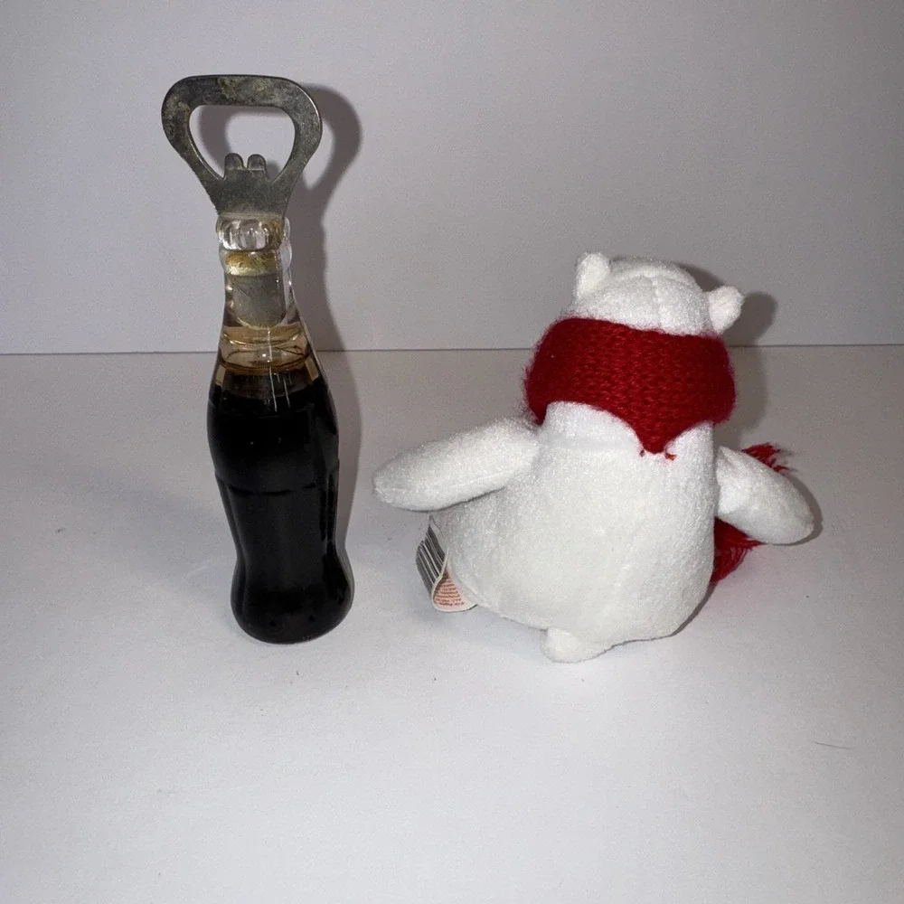 Vtg COCA-COLA Plush Polar Bear & Liquid Filled‎ Soda Bottle Opener